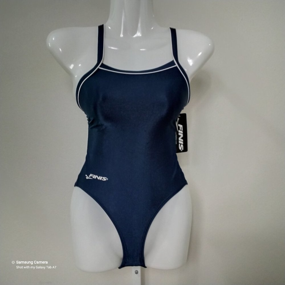 FINIS Women's Bladeback AquaTuff Competitive Navy Swimsuit Sz 24 (Dress Size 2)